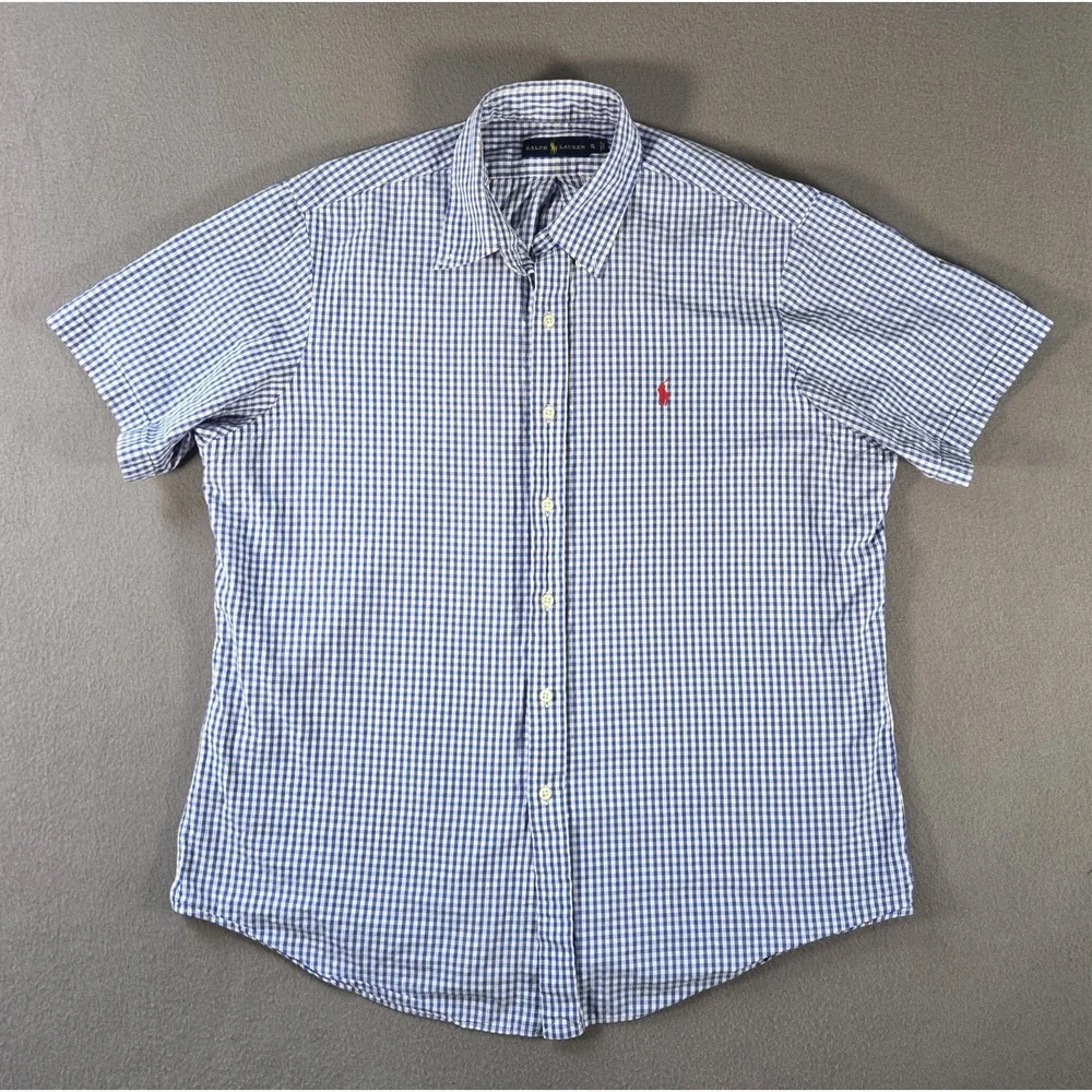 Polo Ralph Lauren Shirt Mens XL Blue Gingham Plaid Button Down Red Pony